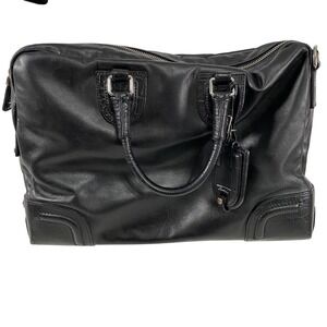 Tumi Black Leather Satchel Shoulder Bag Crossbody Top Zip Luggage Tag Crocodile